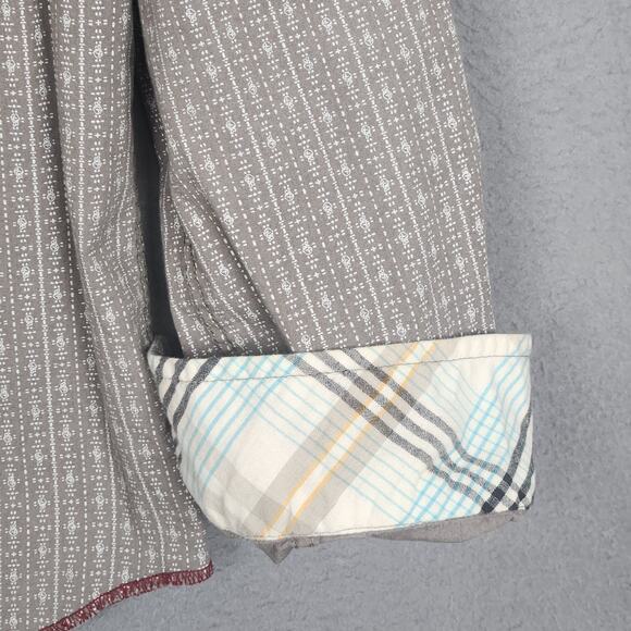 MAMBO AUSTRALIA Shirt Mens Large Gray Button Up Flip Cuff Roll Tab Sleeves - Picture 8 of 13